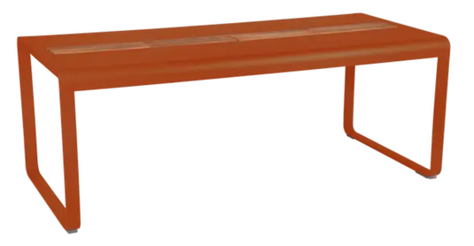 Fermob Bellevie outdoor dining table in wood and metal, 196x90 cm, with storage, eight-seater for outdoor dining spaces.