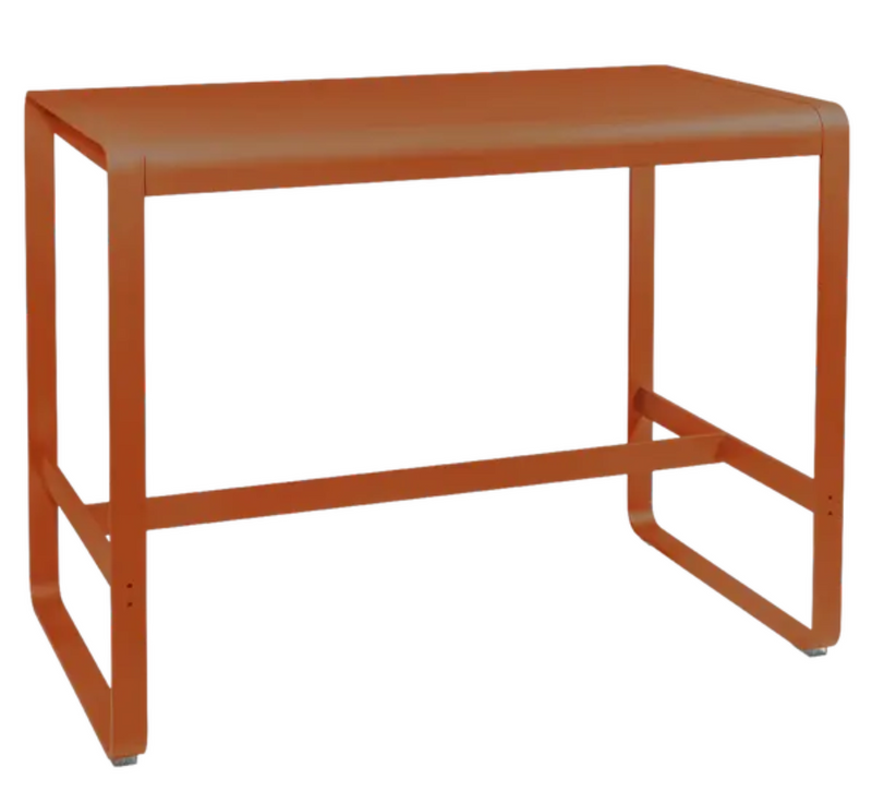 Load image into Gallery viewer, Fermob Bellevie high lounge table, 140x80 cm, outdoor metal furniture with a sleek, modern design in orange finish.
