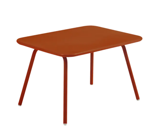 Fermob Luxembourg Kid Table in orange, children’s table with a corner design for kids, ideal for play and activities.