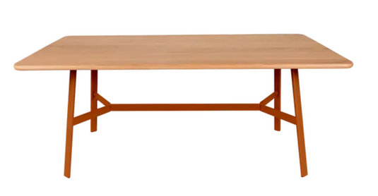 Fermob SO'O 180x90 cm oak dining table with six seats, showcasing a sturdy oak wood surface and modern design.