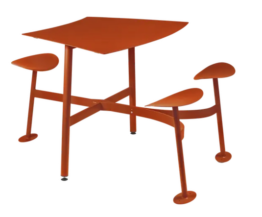 Fermob Bolder 3-seater bar stool with candied orange and blue color, showcasing a modern, stylish outdoor seating design.