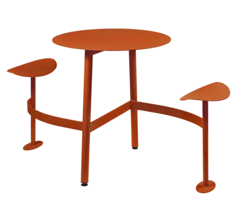 Load image into Gallery viewer, Fermob BOLDER two-seater modular round outdoor table with integrated seating and orange-colored metal finish.
