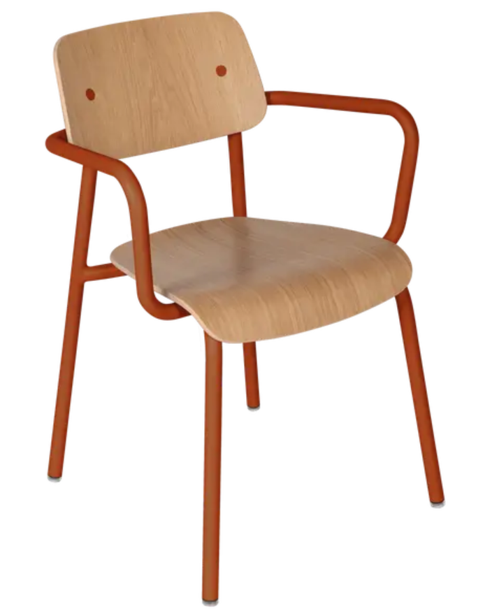 Load image into Gallery viewer, Fermob Studie Oak outdoor armchair with wooden frame and cushioned seat, designed for outdoor furniture and garden relaxation.

