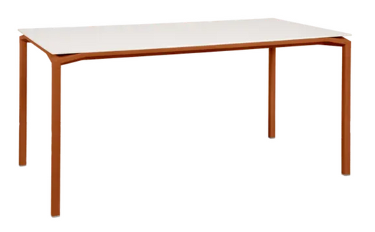 Orange Fermob CALVI AERIS mineral dining table, 160x80 cm, six-seater, outdoor garden table with modern design.