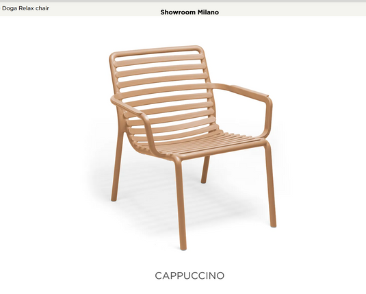 Nardi Doga Relax outdoor chair in cappuccino color, lightweight and stylish for outdoor relaxation and lounging.