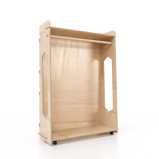 Case Apparel Wooden Display Rack with Wheels