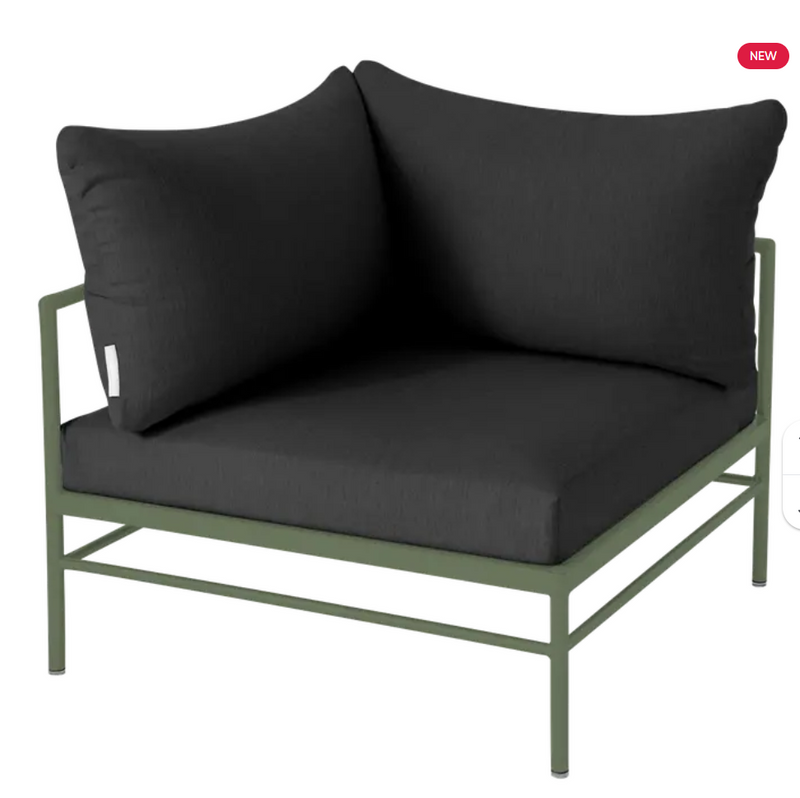 Load image into Gallery viewer, Grey Rivage Corner Armchair from Fermob, a stylish outdoor metal corner sofa with woven design and comfortable cushions.
