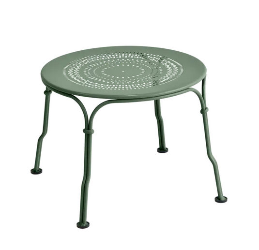 Fermob 1900 Low Table with a 45 cm diameter, metal surface, stylish and modern outdoor furniture piece.