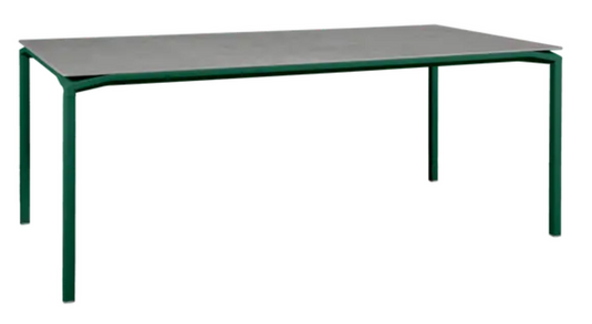 Fermob CALVI Kreta mineral dining table in green, 195x95 cm, eight-seater with stone tabletop and sturdy wooden legs