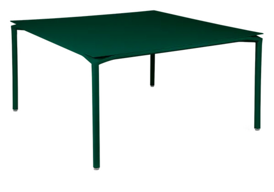 Fermob CALVI square dining table in Cedar Green, 140x140 cm, eight-seater metal table with a modern outdoor design.