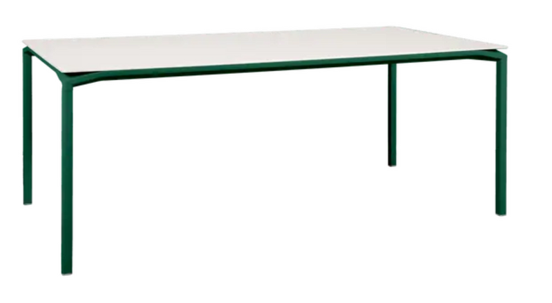 Load image into Gallery viewer, Fermob CALVI AERIS mineral dining table with cedar green tabletop, 195x95 cm, eight-seater outdoor table for dining spaces
