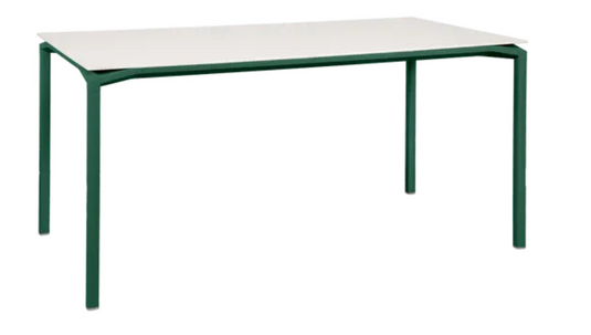 Fermob CALVI AERIS mineral dining table in cedar green with a 160 x 80 cm surface, six-seater outdoor table.