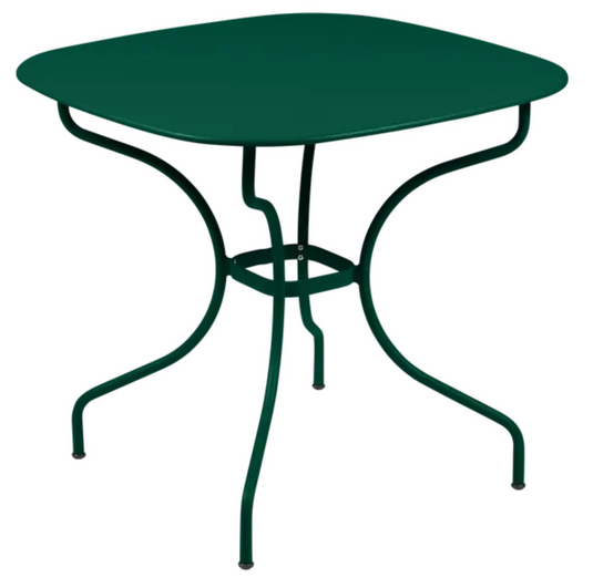 Cedar green Fermob OPÉRA+ Carronde outdoor metal table with 82x82 cm square top, ideal for garden or patio use