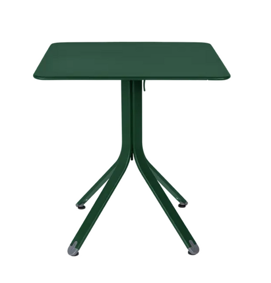 Cedar green Fermob Rest'O folding outdoor table measuring 71x71cm with metal construction.