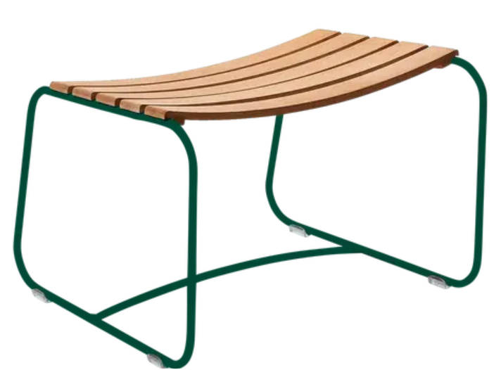 Load image into Gallery viewer, Cedar green Fermob Surprising Teak Footrest made of durable teak wood, designed for comfortable outdoor seating.
