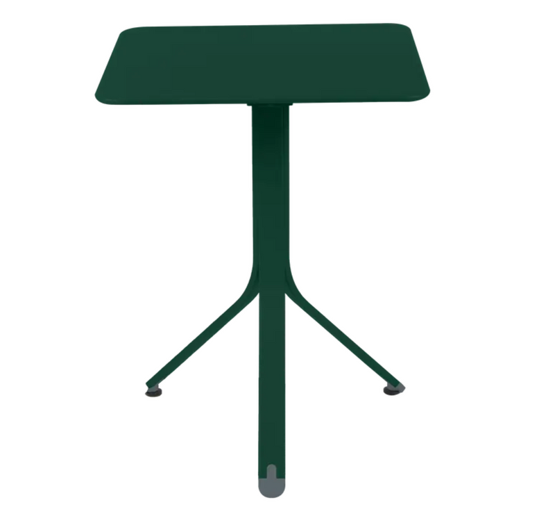 Load image into Gallery viewer, Cedar green Fermob Rest'O folding outdoor table, 57x57cm, metal design, suitable for patio or garden use.
