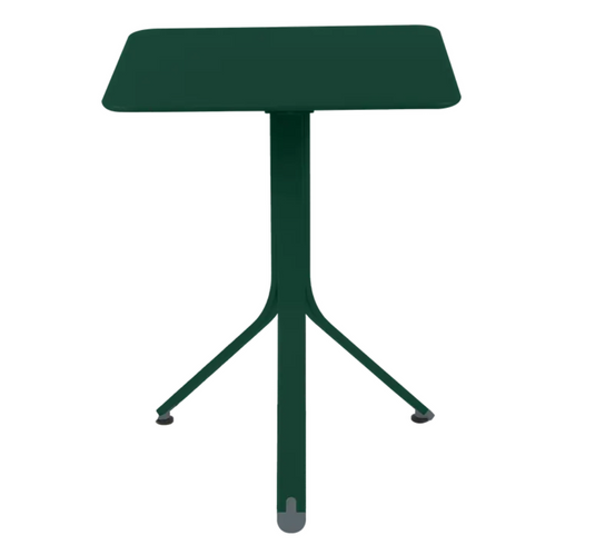 Cedar green Fermob Rest'O folding outdoor table, 57x57cm, metal design, suitable for patio or garden use.
