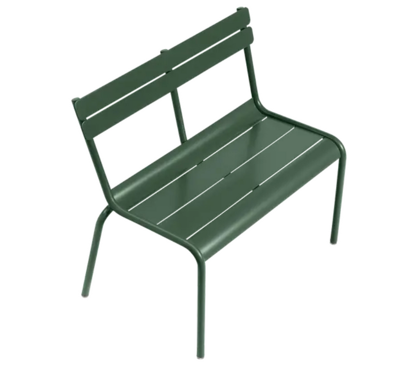Load image into Gallery viewer, Fermob Luxembourg Kid Bench in cedar green, outdoor kids' corner contract bench with a sturdy wooden design for restaurant seating.
