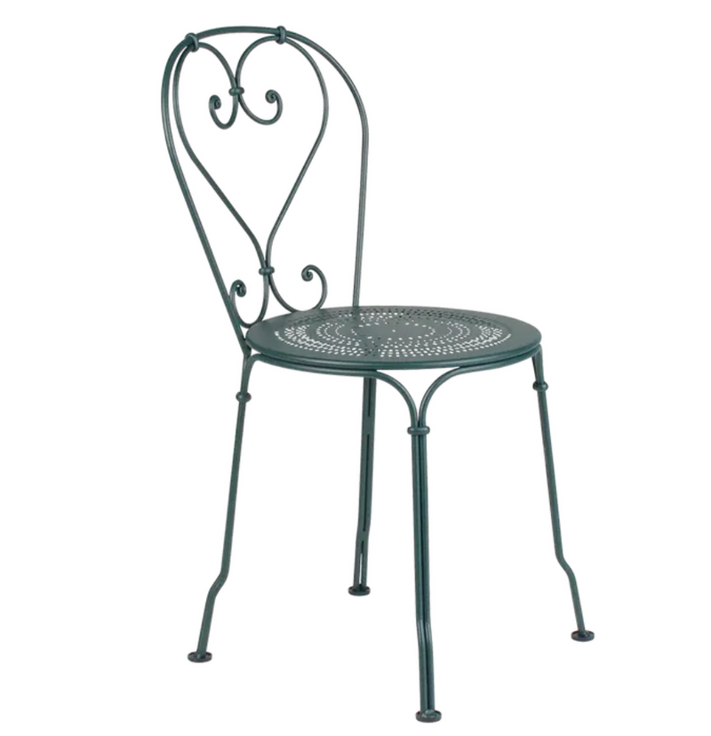 Load image into Gallery viewer, Cedar green Fermob 1900 outdoor chair with curved metal frame and slatted seat, ideal for garden or patio seating.
