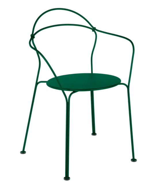 Cedar green Fermob Airloop lounge chair with a sleek metal frame, designed for outdoor relaxation.