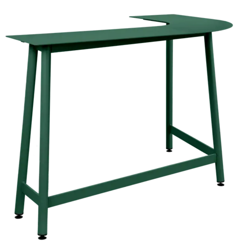 Load image into Gallery viewer, Fermob cedar green Bolder Corner Counter bar stool with two-seater design, outdoor garden furniture with foxed metal finish
