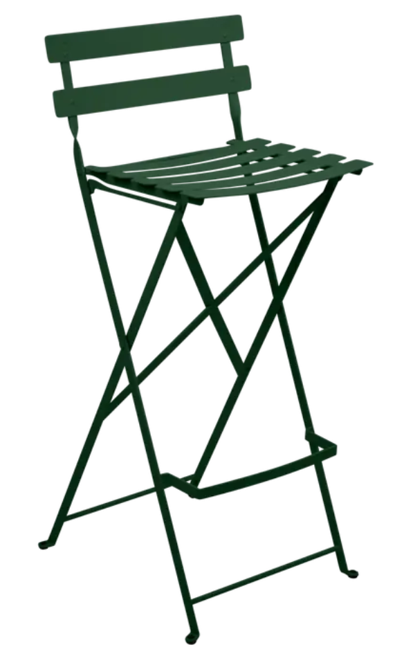 Load image into Gallery viewer, Fermob Cedar Green Bistro High Stool showing a foldable outdoor bar chair with a modern design and sturdy frame.
