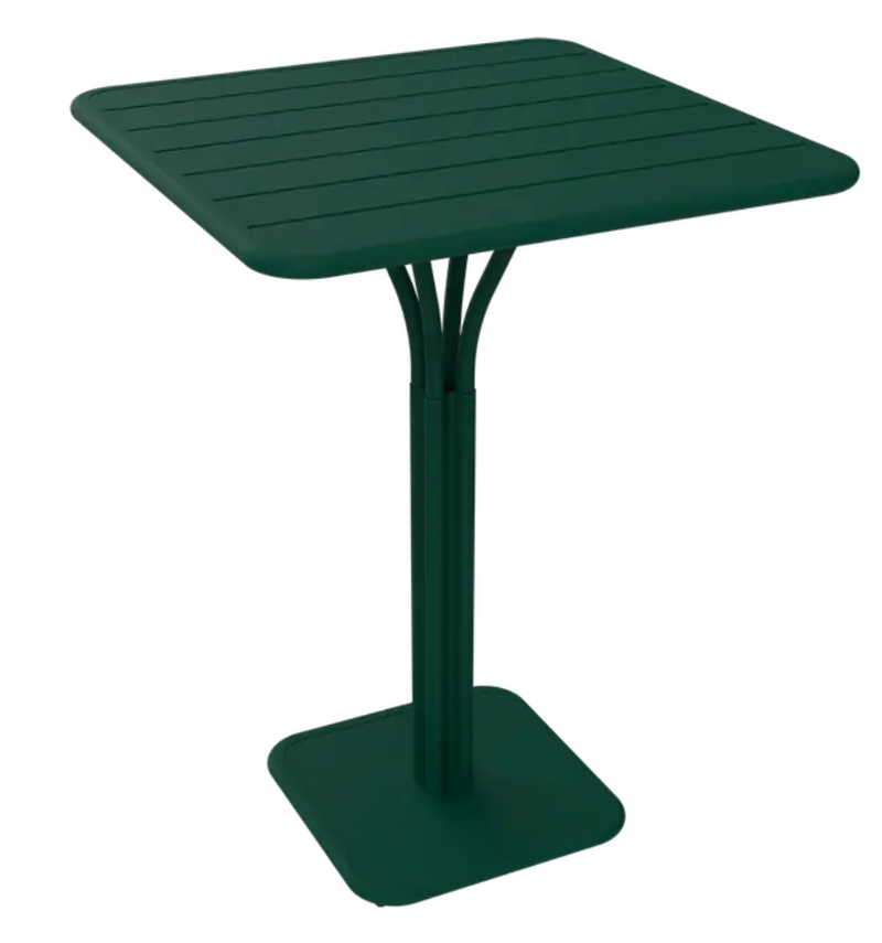 Load image into Gallery viewer, Cedar green Fermob Luxembourg high pedestal metal table, 80x80 cm, outdoor furniture with a modern design for patios or gardens.
