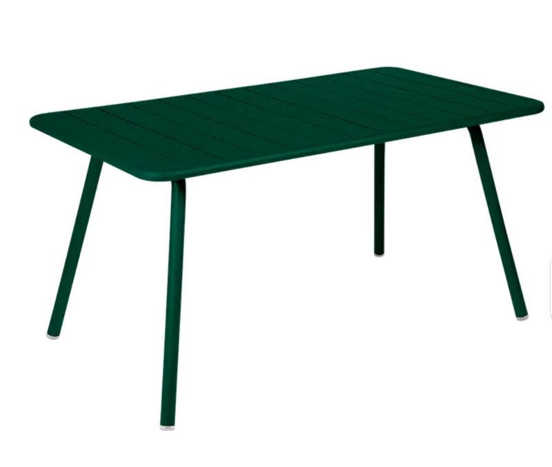 Load image into Gallery viewer, Cedar green Fermob Luxembourg outdoor bar table, 143x80 cm, sturdy patio furniture for outdoor dining and socializing.
