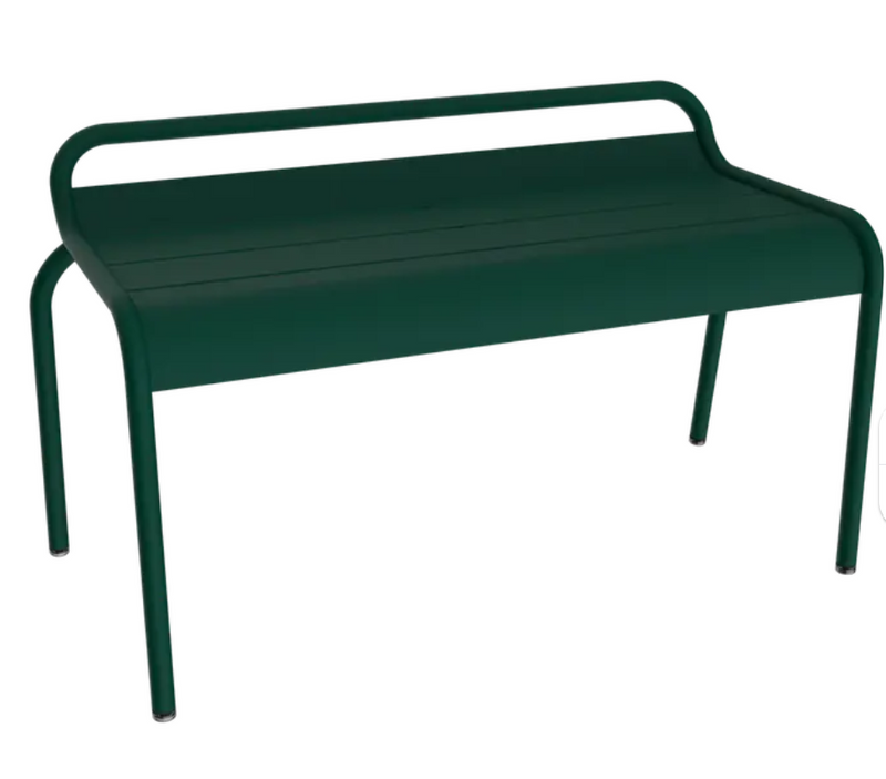 Load image into Gallery viewer, Cedar green Fermob Luxembourg stackable outdoor bench, 90 cm with metal frame, suitable for garden or patio seating.
