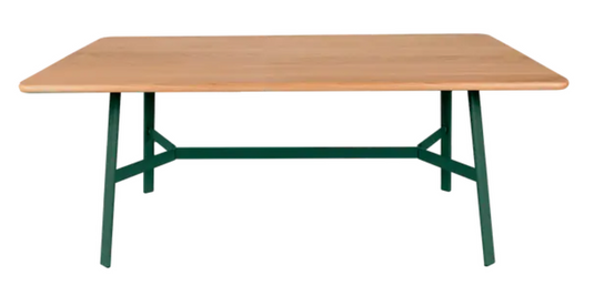 Fermob SO'O oak dining table in cedar green, 180x90 cm, six-seater, sturdy wood furniture for dining rooms.