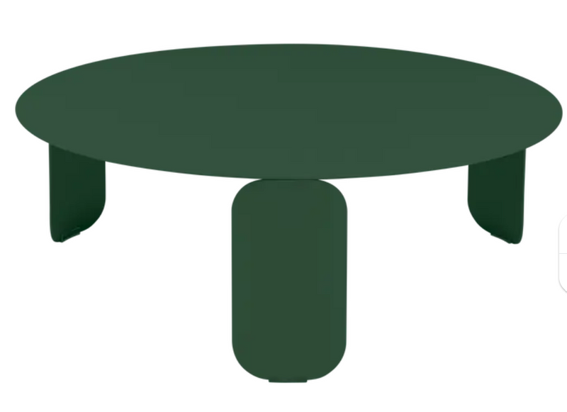 Load image into Gallery viewer, Fermob Bebop Low Table in Cedar Green, 80cm round outdoor coffee table with anthracite finish, suitable for outdoor use.
