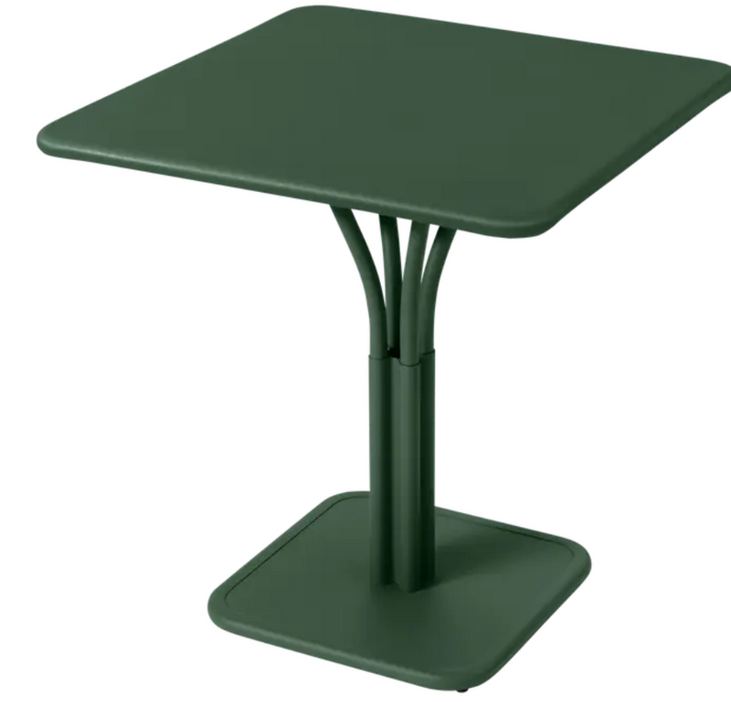 Load image into Gallery viewer, Luxembourg metal table by Fermob with cedar green finish, 71x71 inches, outdoor aluminum table with solid top for restaurant use
