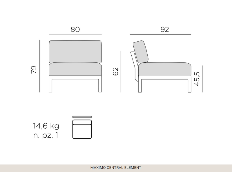 Load image into Gallery viewer, Nardi Maximo modular sofa center seat showing a beige fabric cushion and modern design, ideal for outdoor hospitality spaces.
