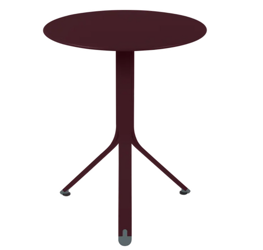 Fermob Rest'O Round outdoor folding bistro table, 60cm diameter, metal construction with cherry red finish, ideal for outdoor use