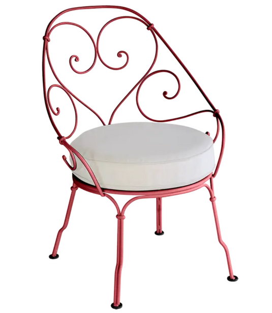 White Fermob 1900 Cabriolet outdoor armchair with a sleek metal design, ideal for stylish garden or patio seating.