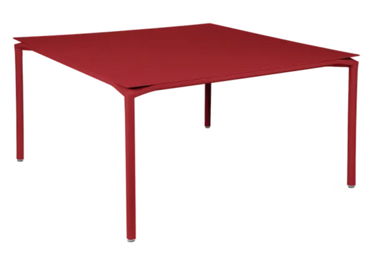 Fermob CALVI square dining table, 140x140 cm, metal eight-seater table with a vibrant chili color finish.
