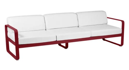 Bellevie 3-seater outdoor sofa by Fermob featuring a white metal frame and comfortable cushions, ideal for outdoor seating.