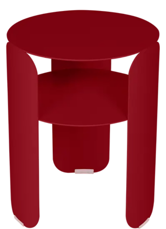 Chilli red Fermob Bebop side table with Ø35cm metal offset design and anthracite outdoor metal finish.