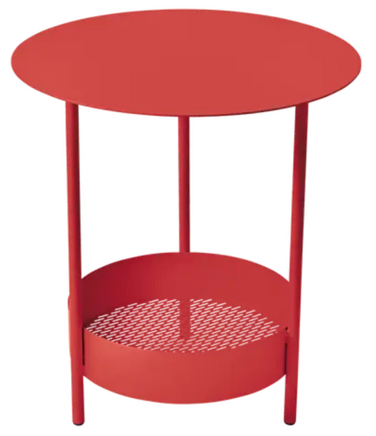 Fermob Salsa pedestal side table with a vibrant red finish, outdoor furniture style, ideal for patio or garden spaces.