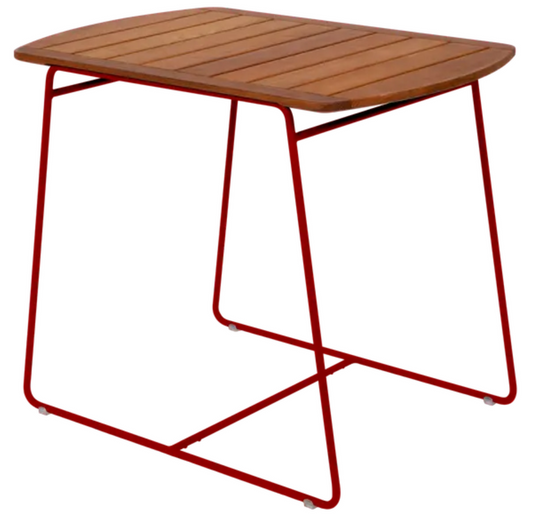 Fermob outdoor teak table, 90x60cm, with a smooth natural teak surface and sturdy wooden legs for outdoor dining or patio use.