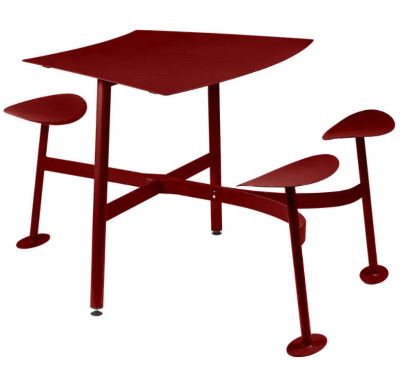 Load image into Gallery viewer, Fermob Bolder 3-seater bar stool in Chilli and Antracite with blue cushions, outdoor furniture for stylish seating.
