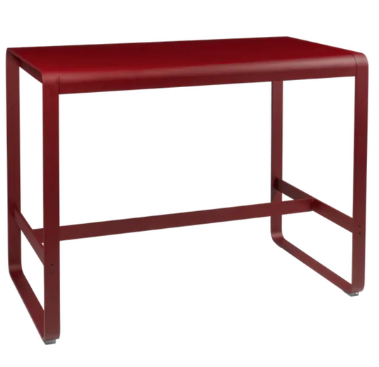 Fermob Bellevie high lounge table 140x80 cm in outdoor metal with a vibrant chili red finish.