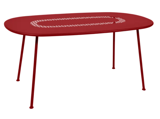 Fermob Lorette oval outdoor metal dining table, 160x90 cm, with a sleek design and sturdy metal construction.