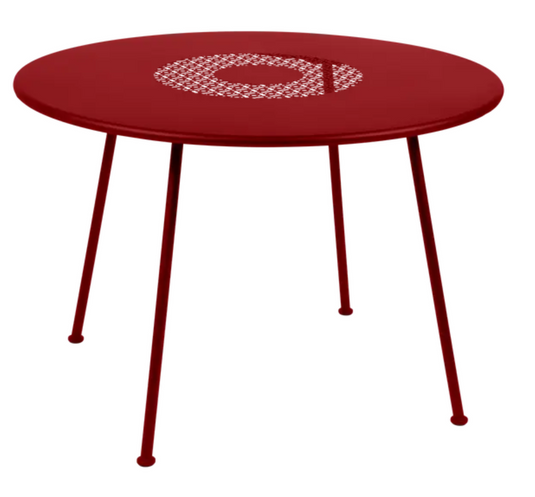Fermob Lorette round garden table with 110 cm diameter, metal construction, fire-resistant surface, outdoor patio furniture