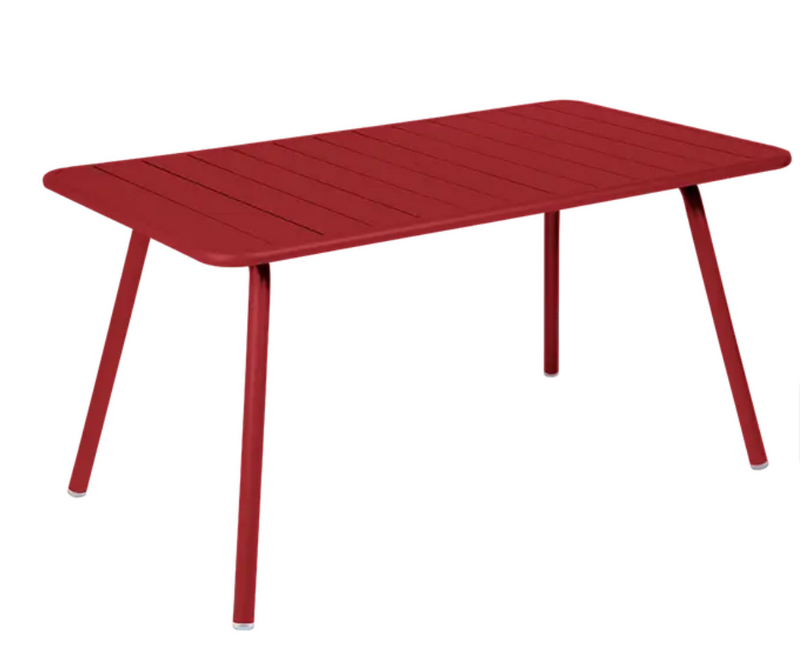 Load image into Gallery viewer, Fermob Luxembourg outdoor bar table measuring 143x80 cm with a vibrant red chili finish, ideal for patio or outdoor dining.
