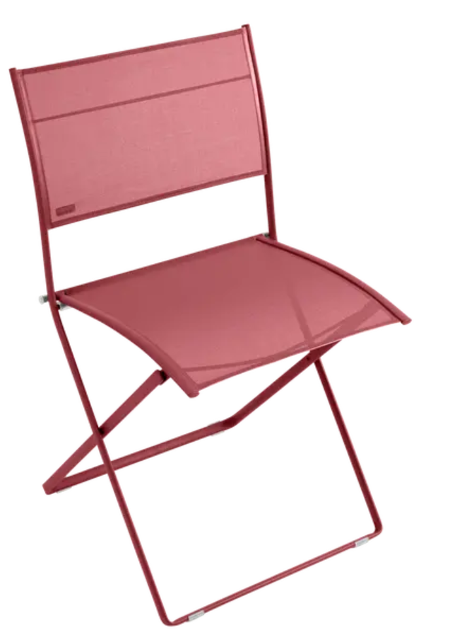 Load image into Gallery viewer, Fermob Plein Air Chair OTF, a red folding outdoor chair with a metal frame and fabric seat, ideal for patio or garden use.
