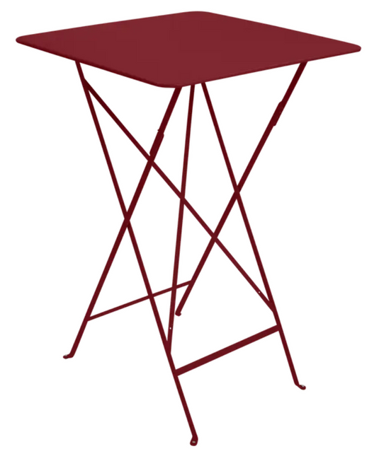 Chilli red Fermob Bistro High Table, 71x71 cm foldable steel bar table for outdoor use with powder-coated finish