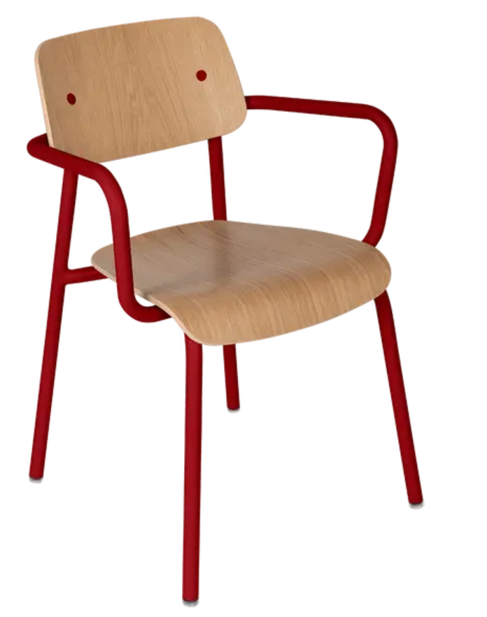 Load image into Gallery viewer, Fermob Studie Oak outdoor armchair with wooden frame and cushioned seat, ideal for garden or patio seating.
