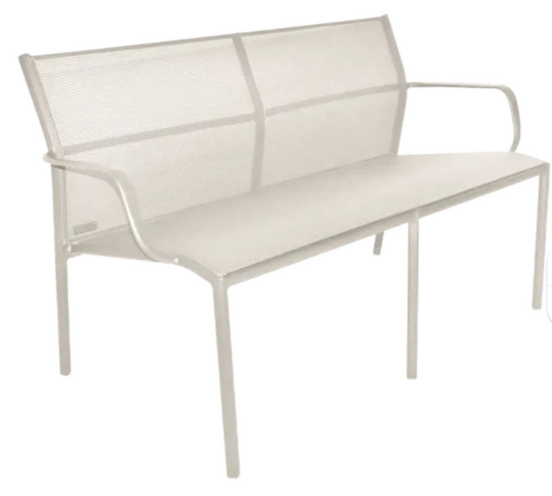 Load image into Gallery viewer, Fermob Cadiz 2-Seater outdoor bench in Clay Grey aluminum with technical fabric seat, ideal for garden or patio use.
