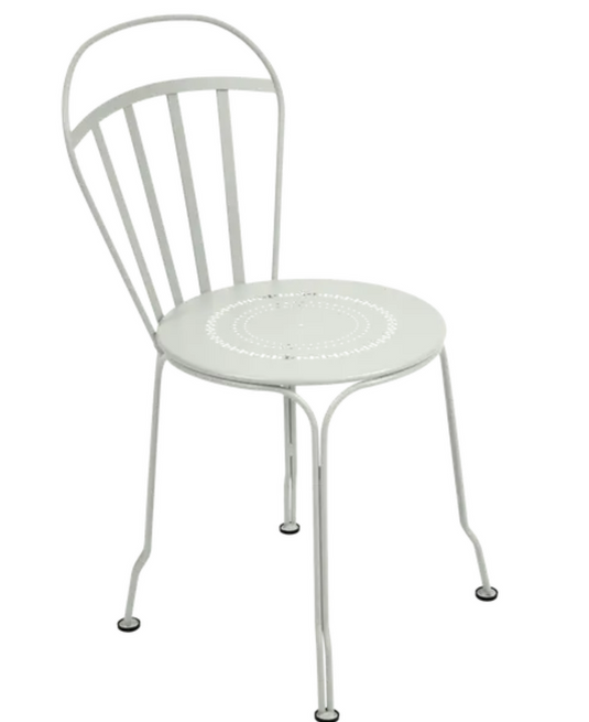 Fermob Louvre outdoor chair in Clay Grey with a sleek, modern design, suitable for patio or garden seating.